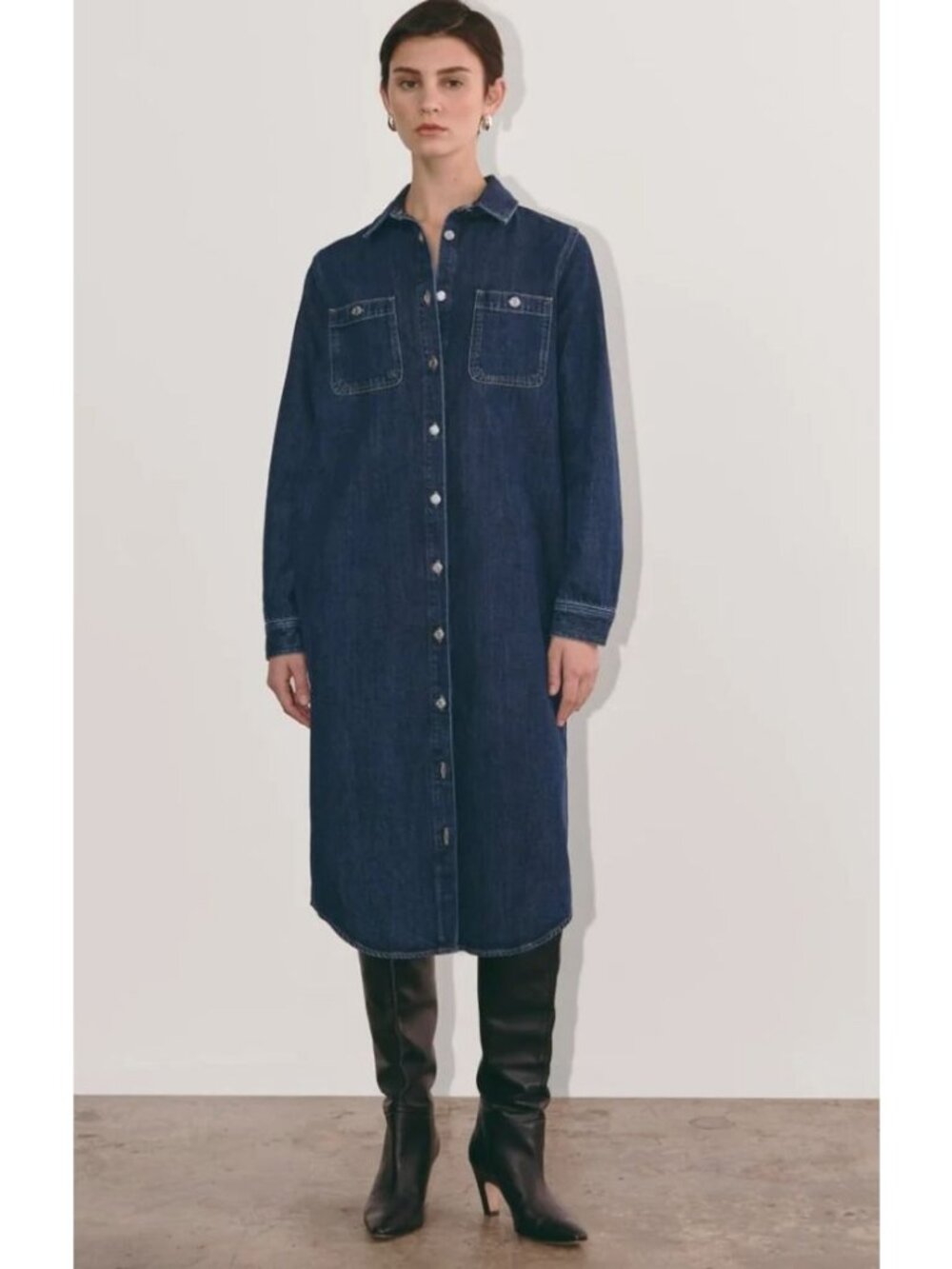 Everlane The Denim Shirt Dress Tencel Stone Women's Size Large New With Tags!